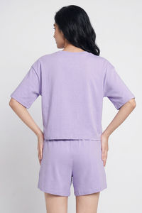 Zivame Mickey & Friends Knit Cotton Loungewear Short Set - Pastel Lilac — thumbnail 2